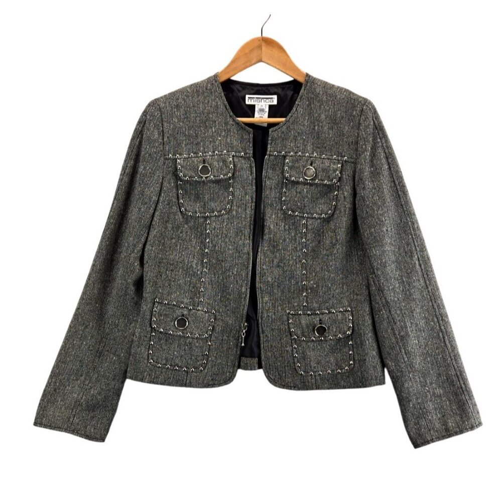 Vtg 90s Blazer Moto Gray Weave Multi Color Specs Silver Studs & Thread M Mishca - Picture 2 of 15